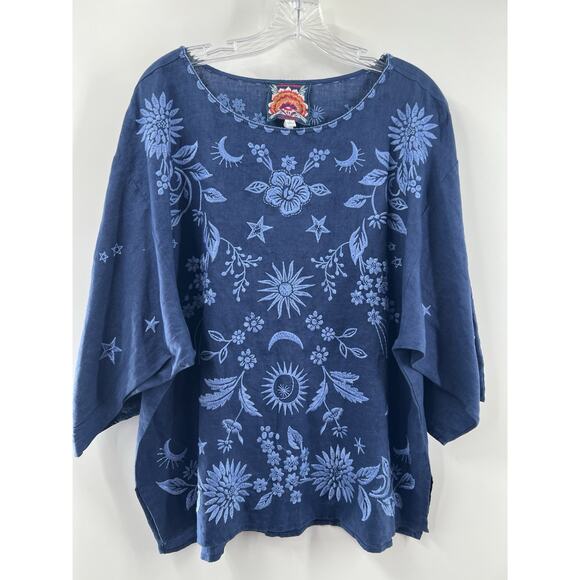 Johnny Was Women’s Linen Embroidered Boho Tunic Top Floral Celestial Size Large - Picture 1 of 11